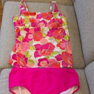 Lands' End Tankini Floral Under wire Women's 16 - Pink and Orange